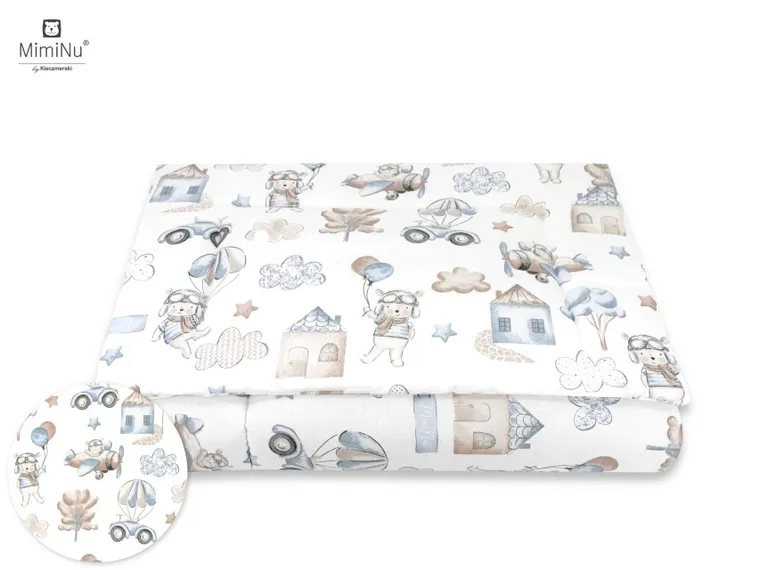 MimiNu, Piloti, set lenjerie de pat single cu umplutura, albastru, 100-135 cm