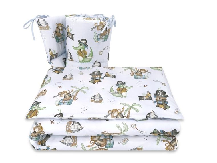 MimiNu, Pirati, set lenjerie de pat, 3 piese, albastru, 135-100 cm