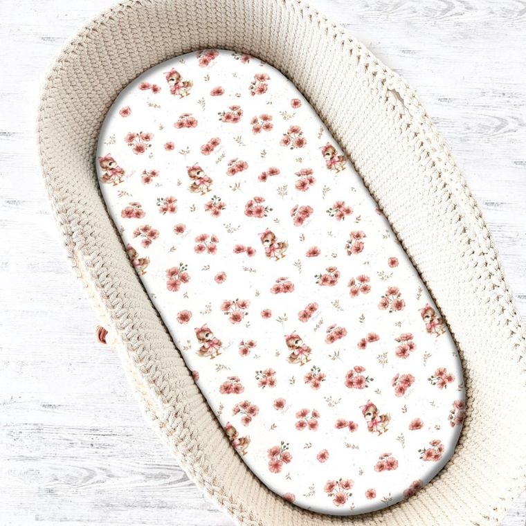 MimiNu, Ratuci, cearceaf pentru gondola/cos de Moses, cu elastic, roz, 35-80 cm