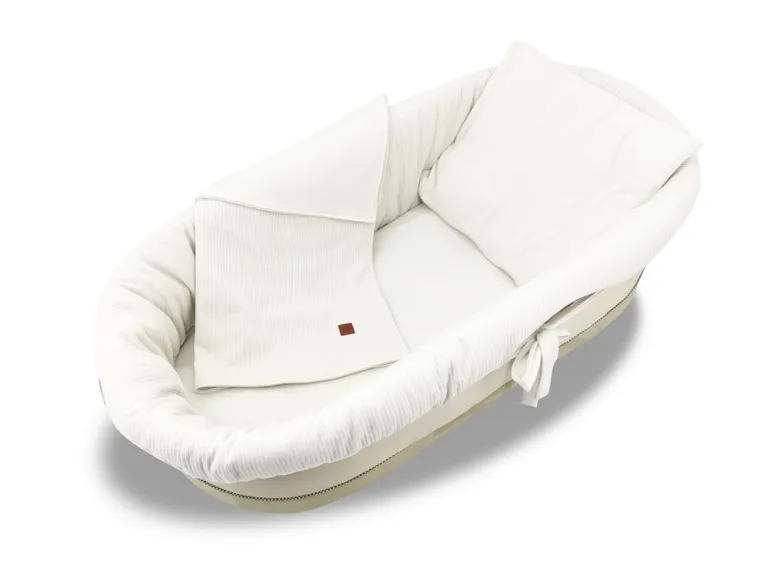 MimiNu, Soft, set: protectie universal pentru gondola, patut, cos de Moses + saltea + perna, ecru, 0-6 luni