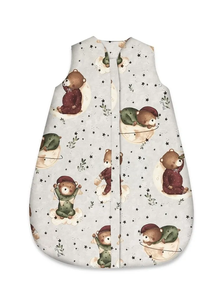 MimiNu, Ursulet pe luna, Avi, sac de dormit cu fermoar, bumbac, TOG 1.5-1.75, bej, marime 74 cm, 3-12 luni