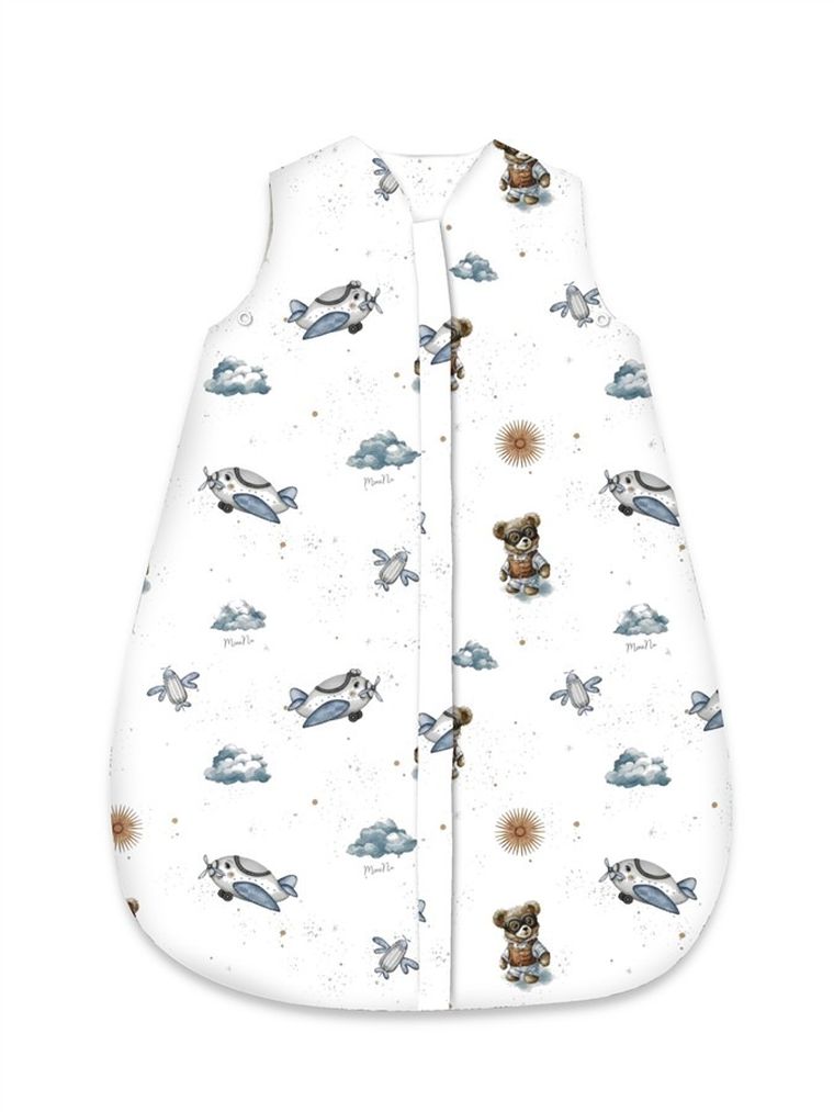 MimiNu, Ursuleti, Avi, sac de dormit cu fermoar, bumbac, TOG 1.5-1.75, albastru, marime 74 cm, 3-12 luni