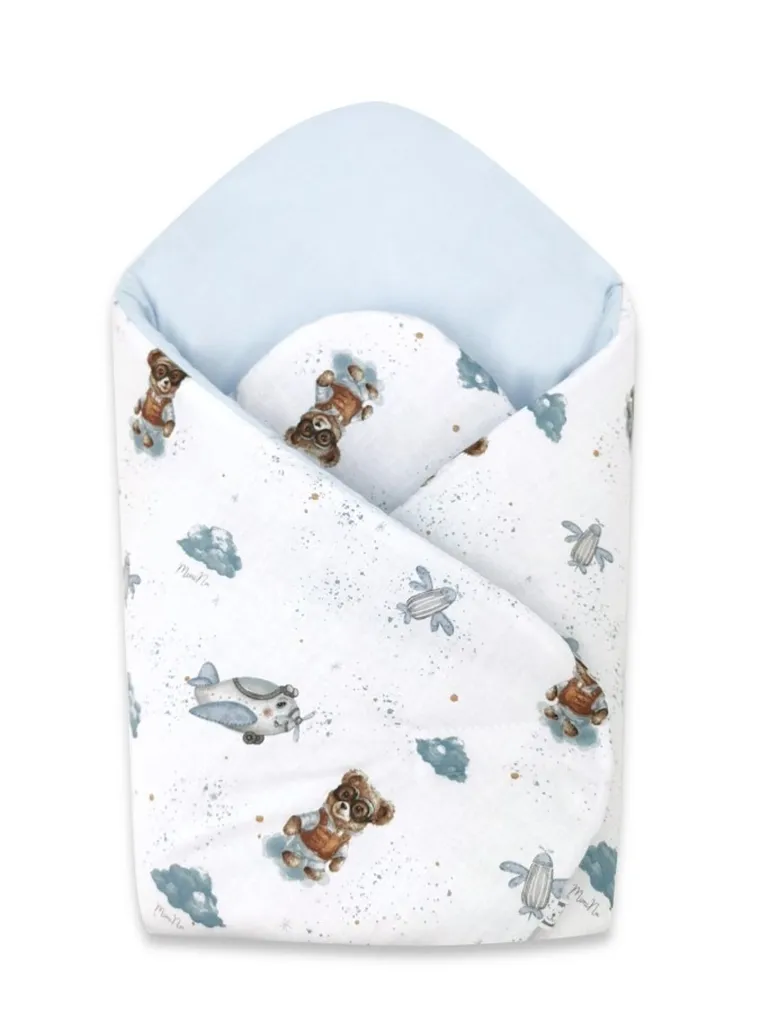 MimiNu, Ursuleti, patura de infasat bebelusi, albastru, 75-75 cm