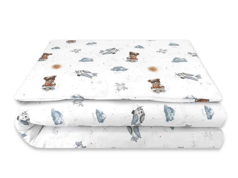 MimiNu, Ursuleti, set lenjerie de pat single, bumbac, albastru, 120-90 cm