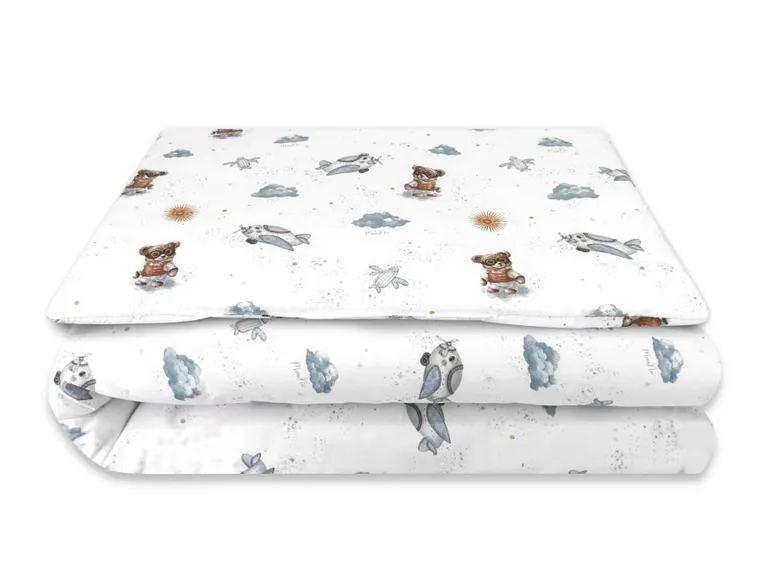 MimiNu, Ursuleti, set lenjerie de pat single cu umplutura, albastru, 120-90 cm