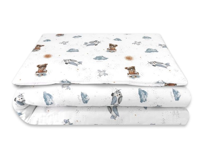 MimiNu, Ursuleti, set lenjerie de pat single cu umplutura, albastru, 135-100 cm