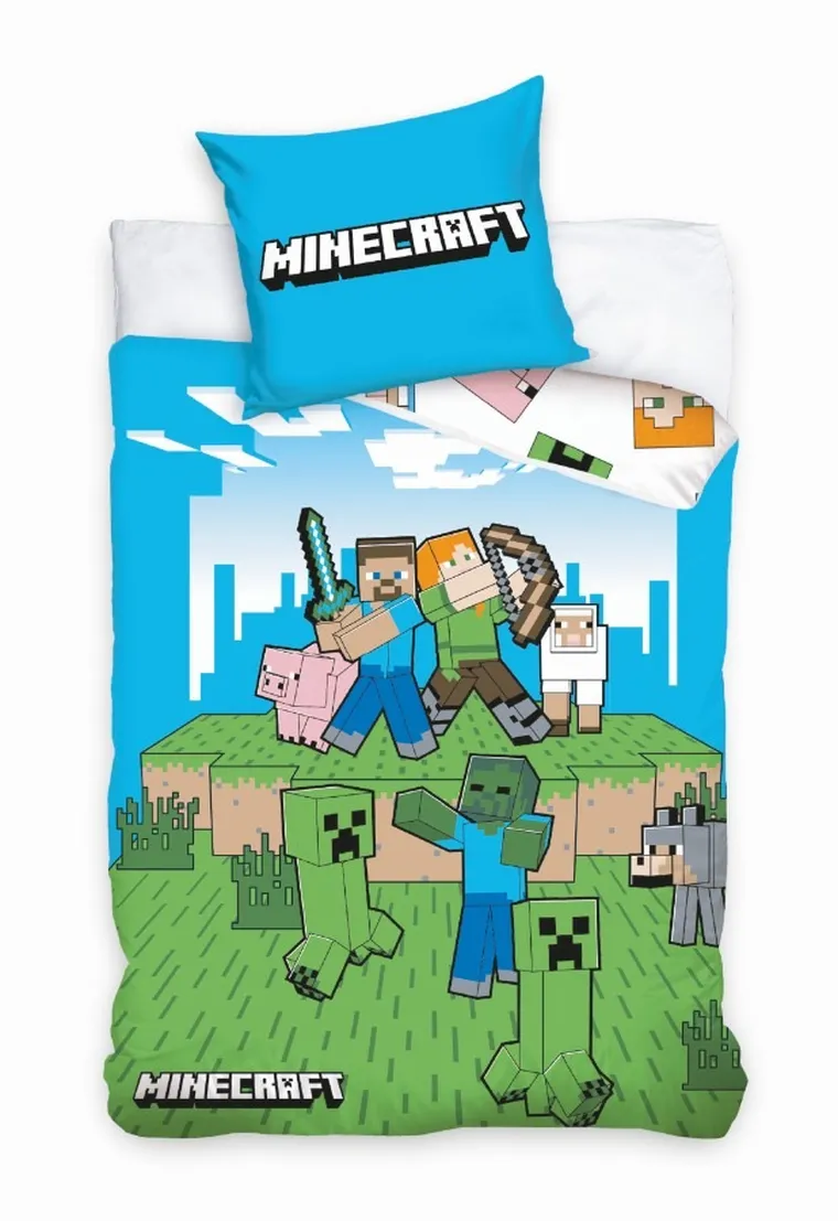 Minecraft, set lenjerie de pat single, 140-200 cm