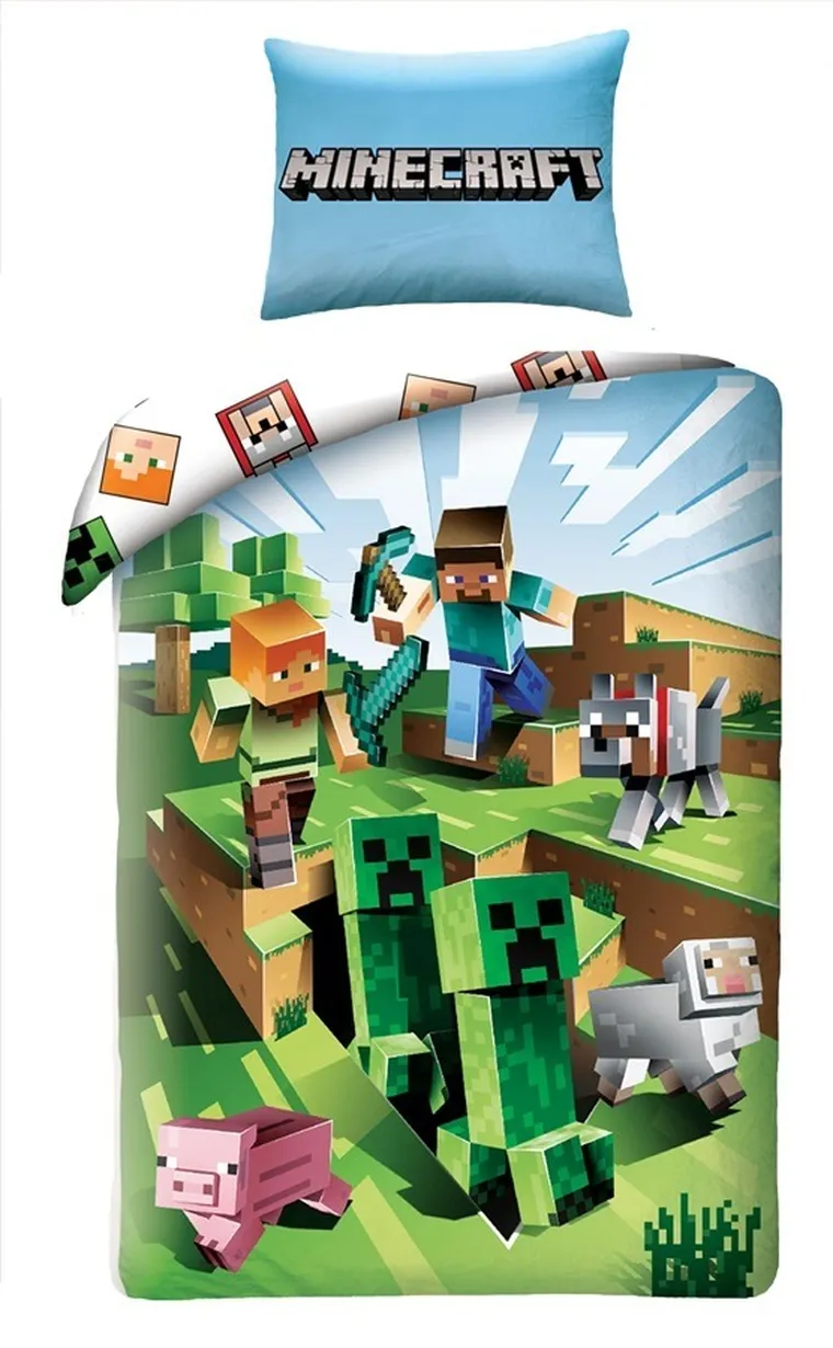 Minecraft, set lenjerie de pat single, 160-200 cm + 70-80 cm