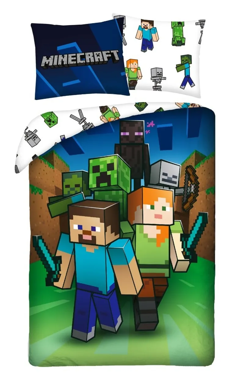 Minecraft, set lenjerie de pat single, 160-200 cm + 70-80 cm