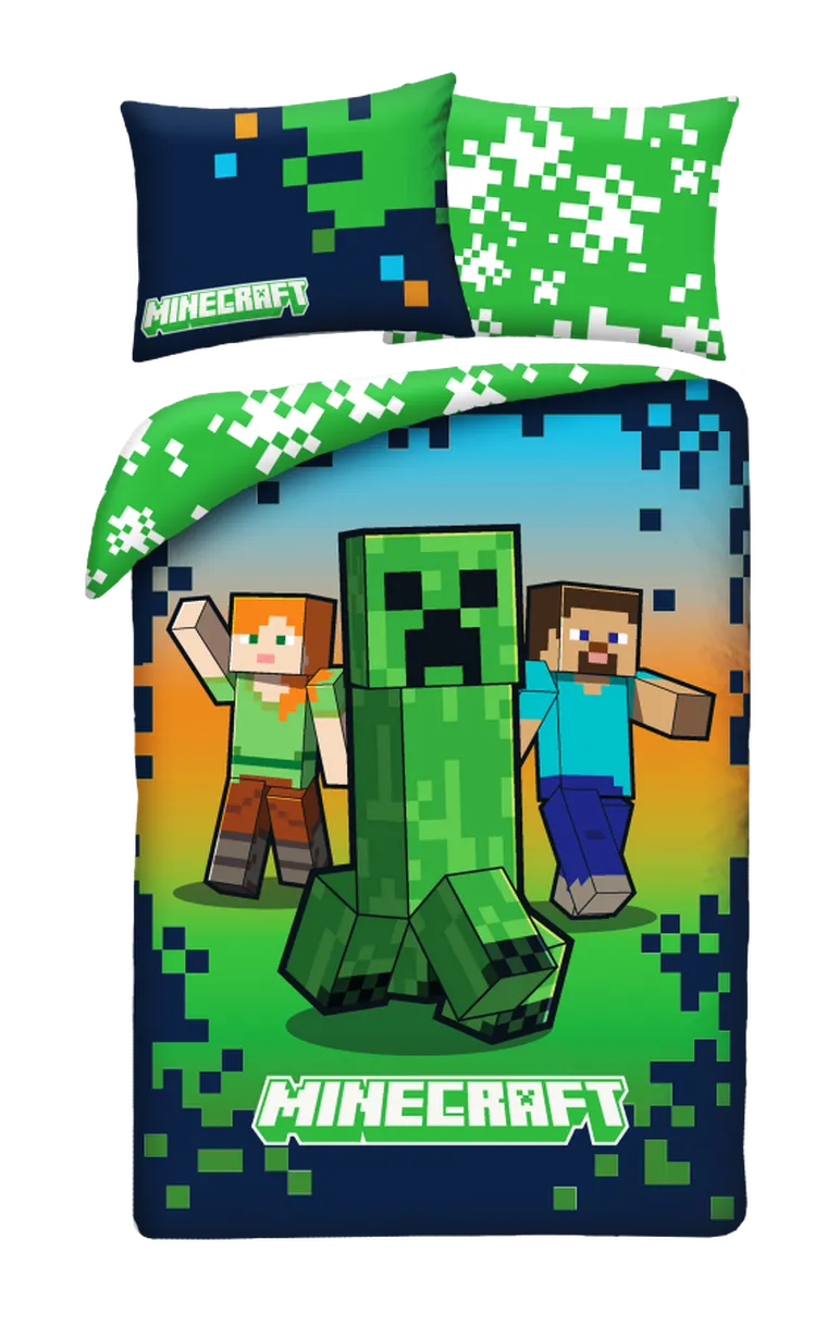 Minecraft, set lenjerie de pat single, din microfibra, 140-200 cm