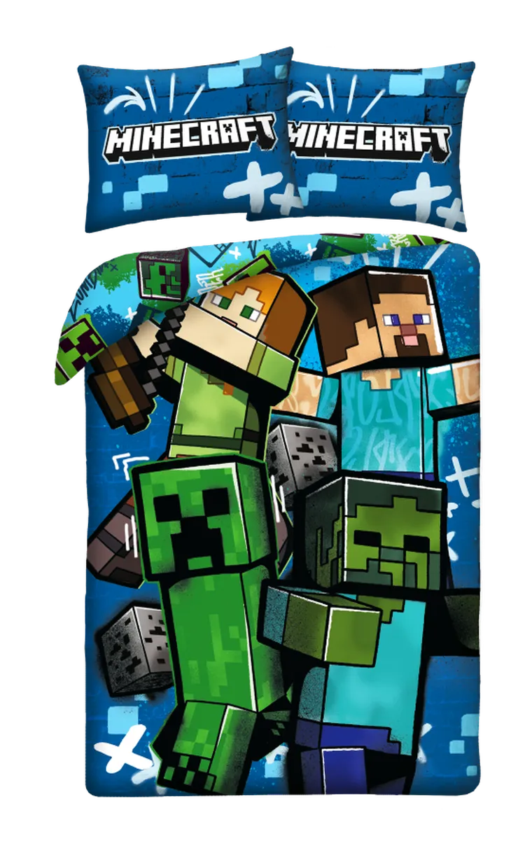 Minecraft, set lenjerie de pat single, din microfibra, 140-200 cm