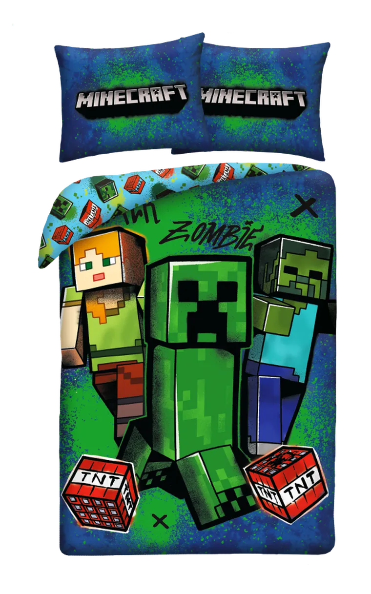 Minecraft, set lenjerie de pat single, din microfibra, 140-200 cm