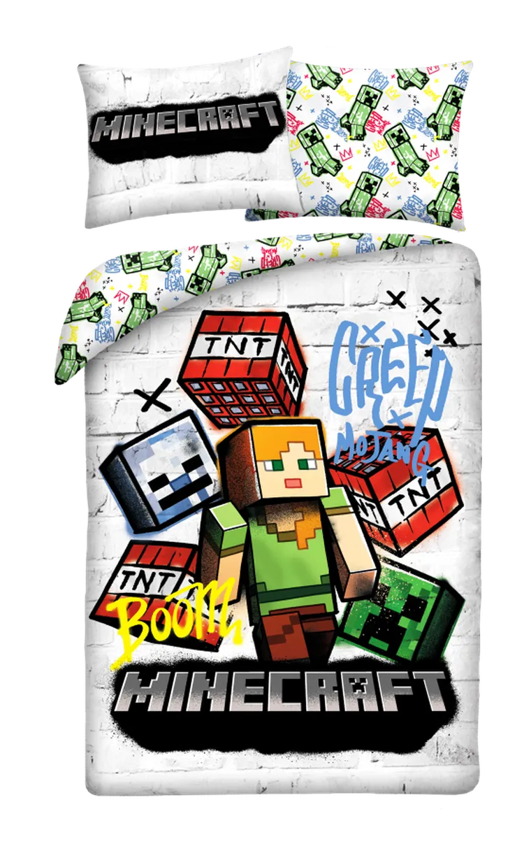 Minecraft, set lenjerie de pat single, din microfibra, 140-200 cm