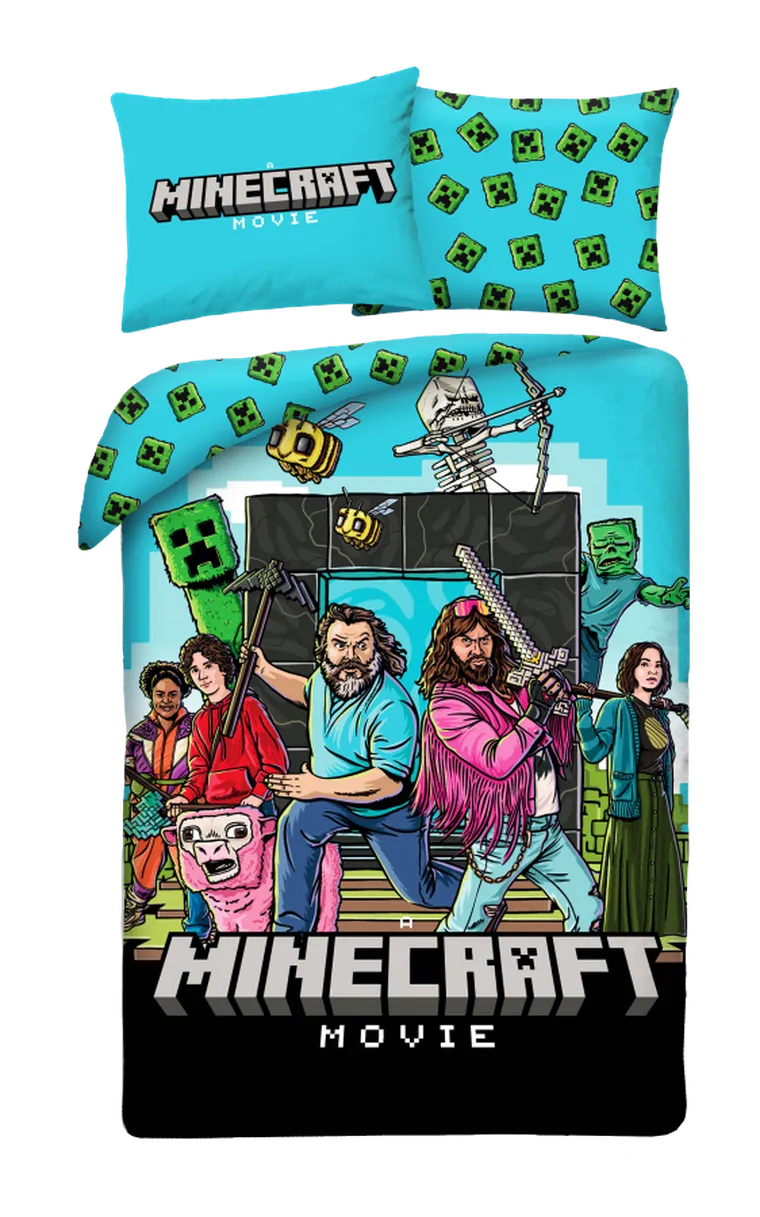 Minecraft, set lenjerie de pat single, din microfibra, 140-200 cm