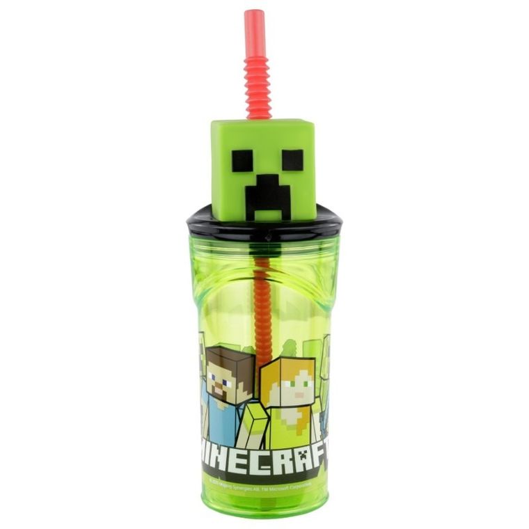 Minecraft, sticla de baut cu pai si fgurina 3D