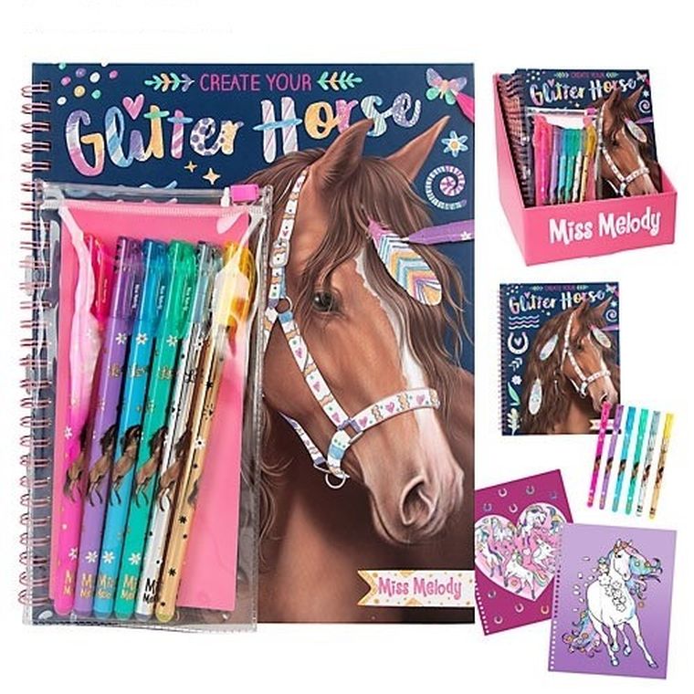 Miss Melody, Glitter Horse cu set de pixuri cu gel si sclipici, set creativ