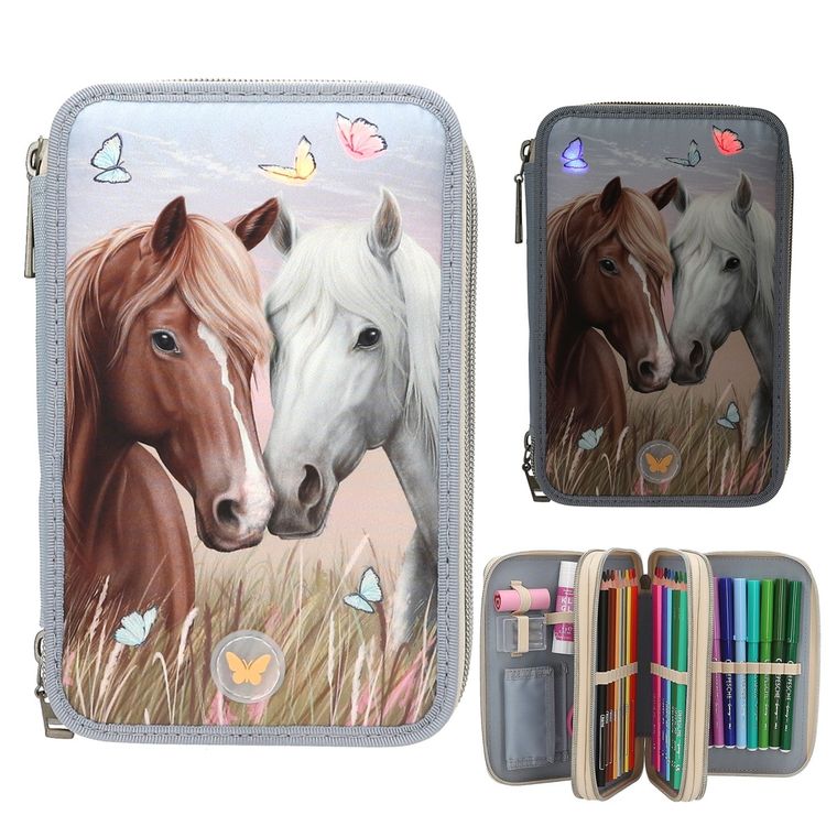 Miss Melody, penar triplu cu rechizite scolare, albastru LED