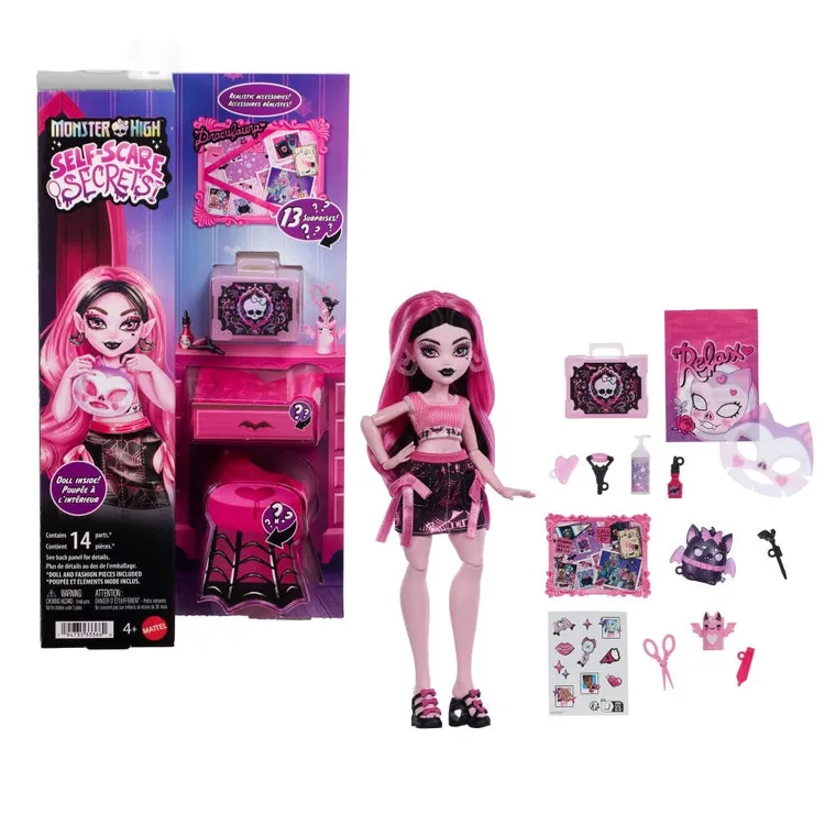 Monster High, Self-Scare Secrets, Draculaura, set de joaca cu papusa si accesorii