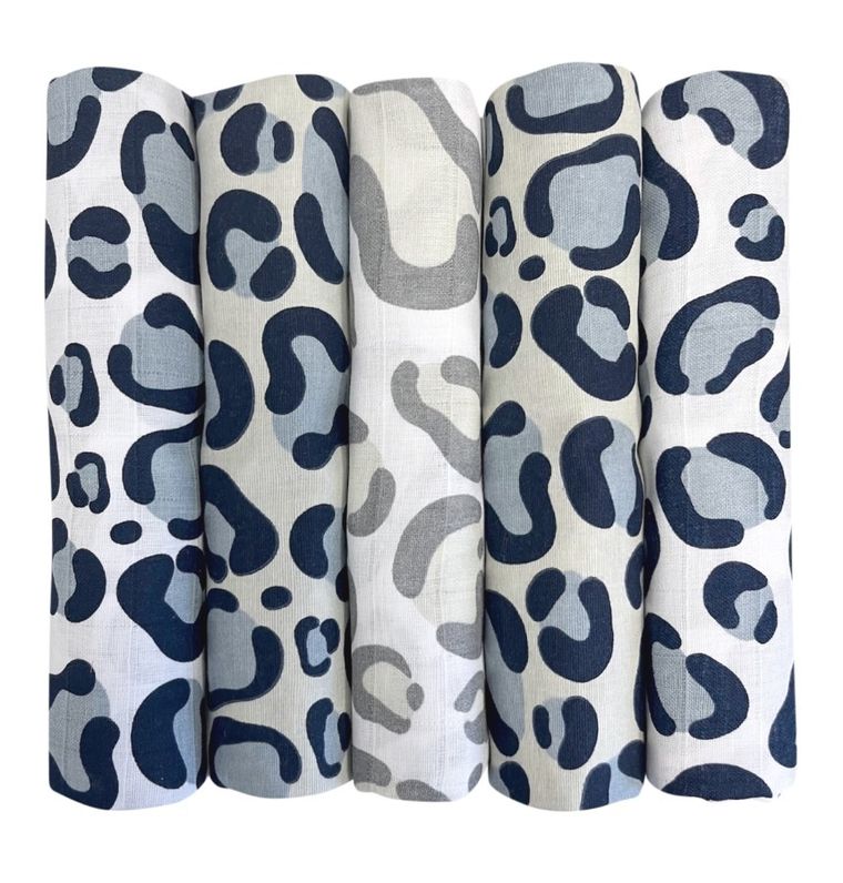 Motherood, Blue Leopardus, scutece din muselina, 70-80 cm, 5 buc.