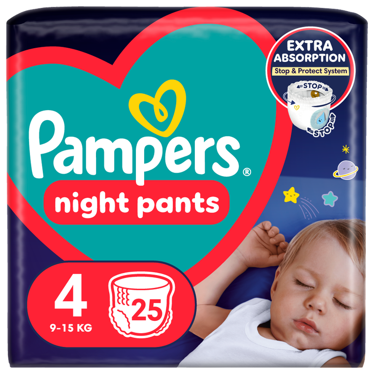 Pampers Night Pants, scutece-chilotel de noapte marimea 4, 9-15 kg, 25 buc.