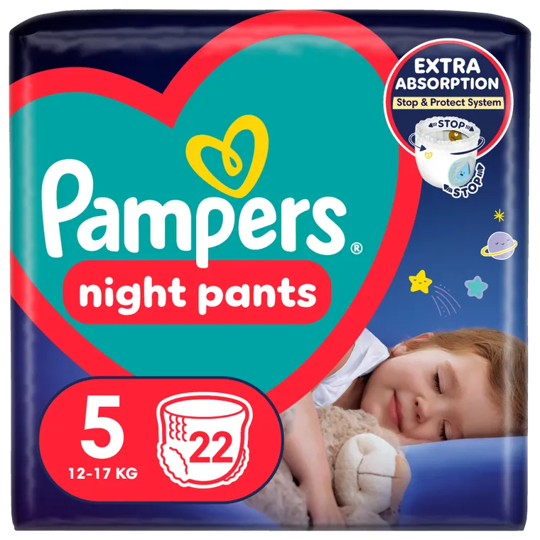 Pampers Night Pants, scutece-chilotel de noapte marimea 5, 12-17 kg, 22 buc.