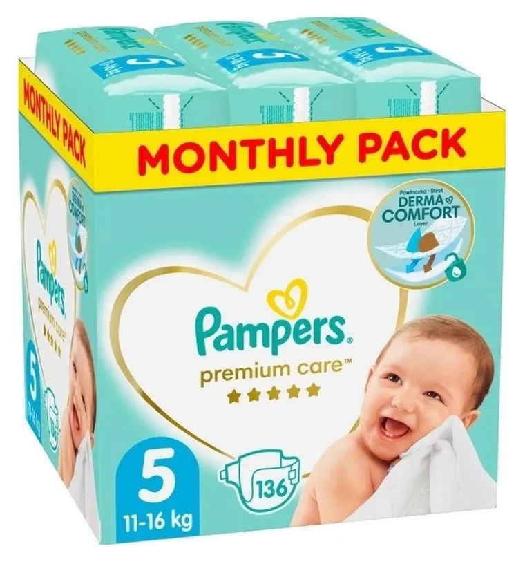 Pampers Premium Care, scutece marime 5, 11-16 kg, 136 buc.