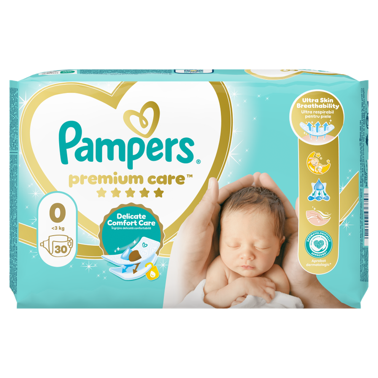 Pampers Premium Care, scutece marimea 0, < 3 kg, 30 buc.