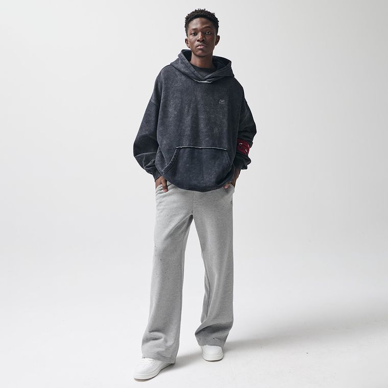 Pantaloni de trening gri cu croiala larga wide oversize NOWEAR
