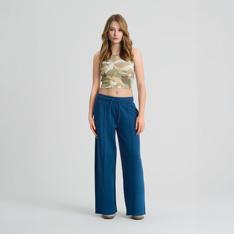 Pantaloni de trening wide leg albastri NOWEAR