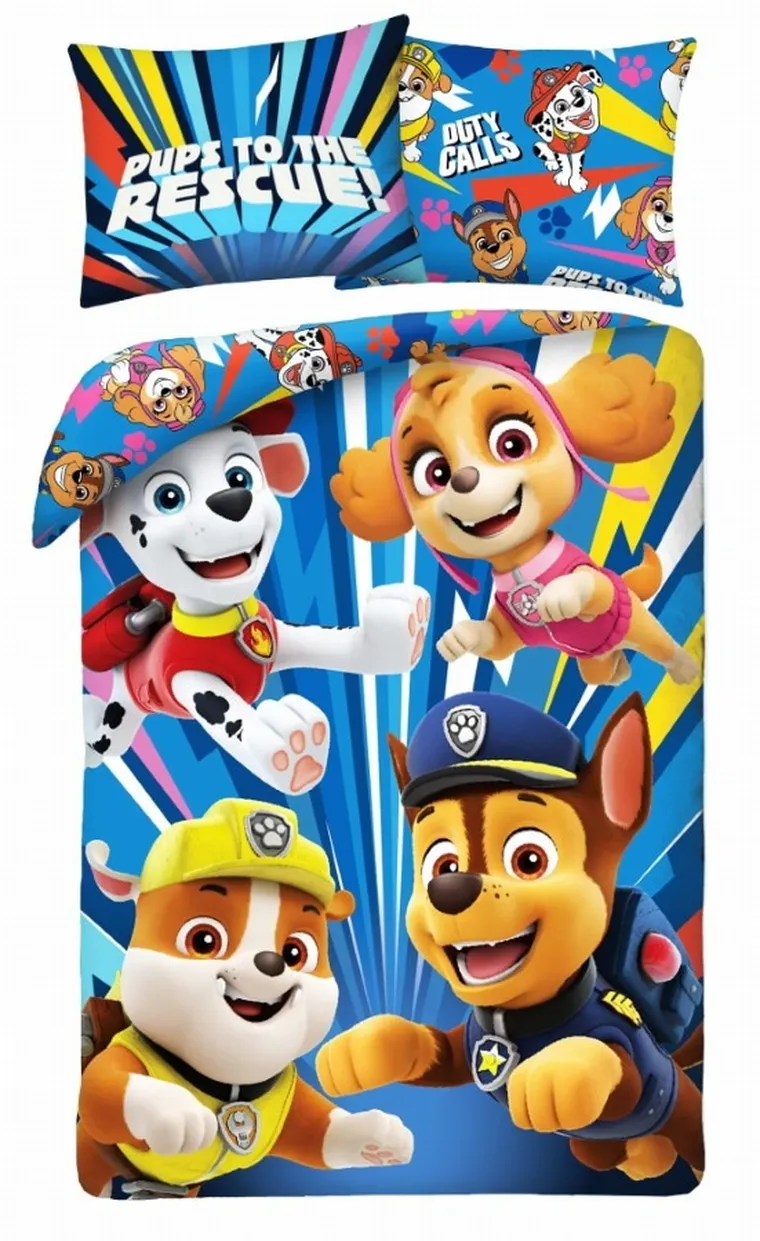 Paw Patrol, set lenjerie de pat single din bumbac, 160-200 cm