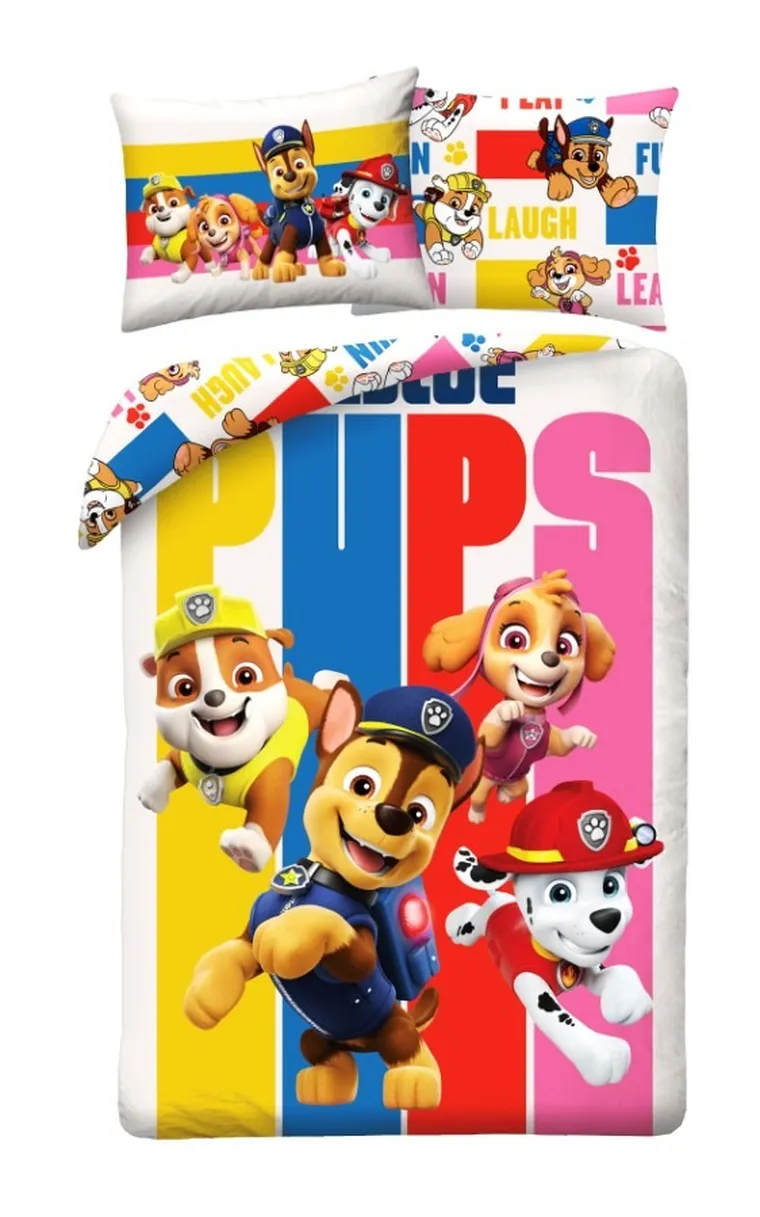 Paw Patrol, set lenjerie de pat single din bumbac, 160-200 cm
