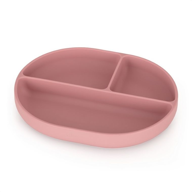 Petite&Mars, Take&Match, farfurie din silicon cu separatoare, ovala, Dusty Rose, 6m+