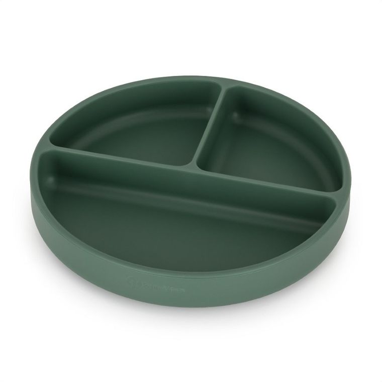 Petite&Mars, Take&Match, farfurie din silicon cu separatoare, rotunda, Green Misty, 6m+