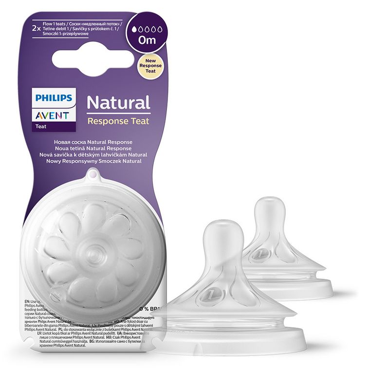 Philips Avent, Natural, Response, tetina pentru biberon, 0 luni, SCY961/02