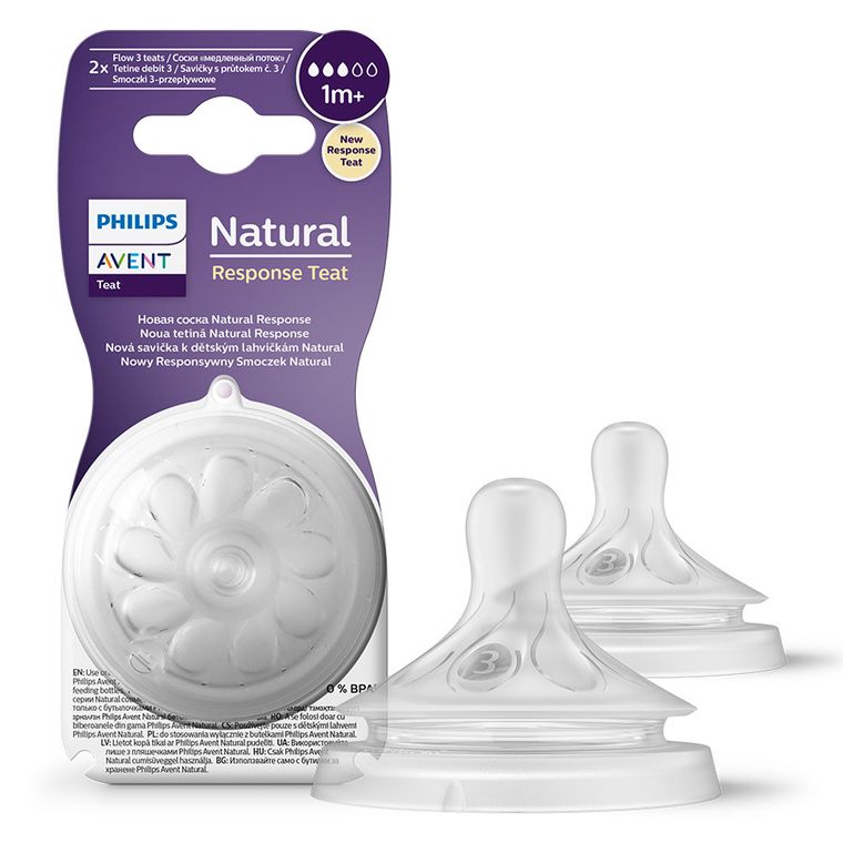 Philips Avent, Natural, Response, tetina pentru biberon, 1 luni+, SCY963/02