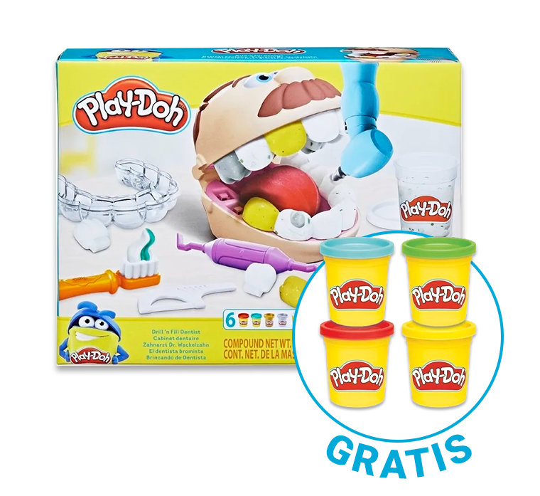 Play-Doh, Drill'N Fill Dentist, 8 cutii, set creativ + 4 cutii de plastilina GRATUIT, set promotional