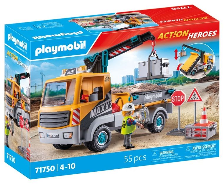Playmobil, Action Heroes, Camion de constructii cu macara, 71750