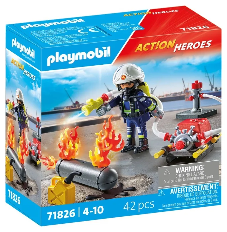 Playmobil, Action Heroes, Pompier cu furtun de apa, 71826