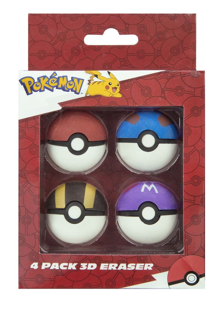 Pokemon, guma de sters 3D, pokeball, 4 buc.
