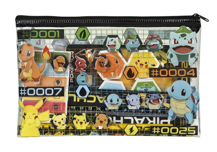 Pokemon, mini trusa scolara in punga cu blocnotes, rigla, creioane, guma de sters, 10 articole