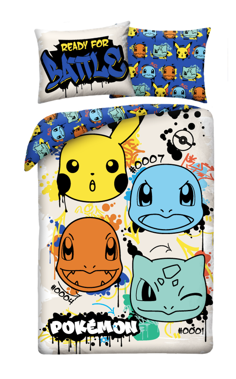 Pokemon, set lenjerie de pat single, din microfibra, 140-200 cm