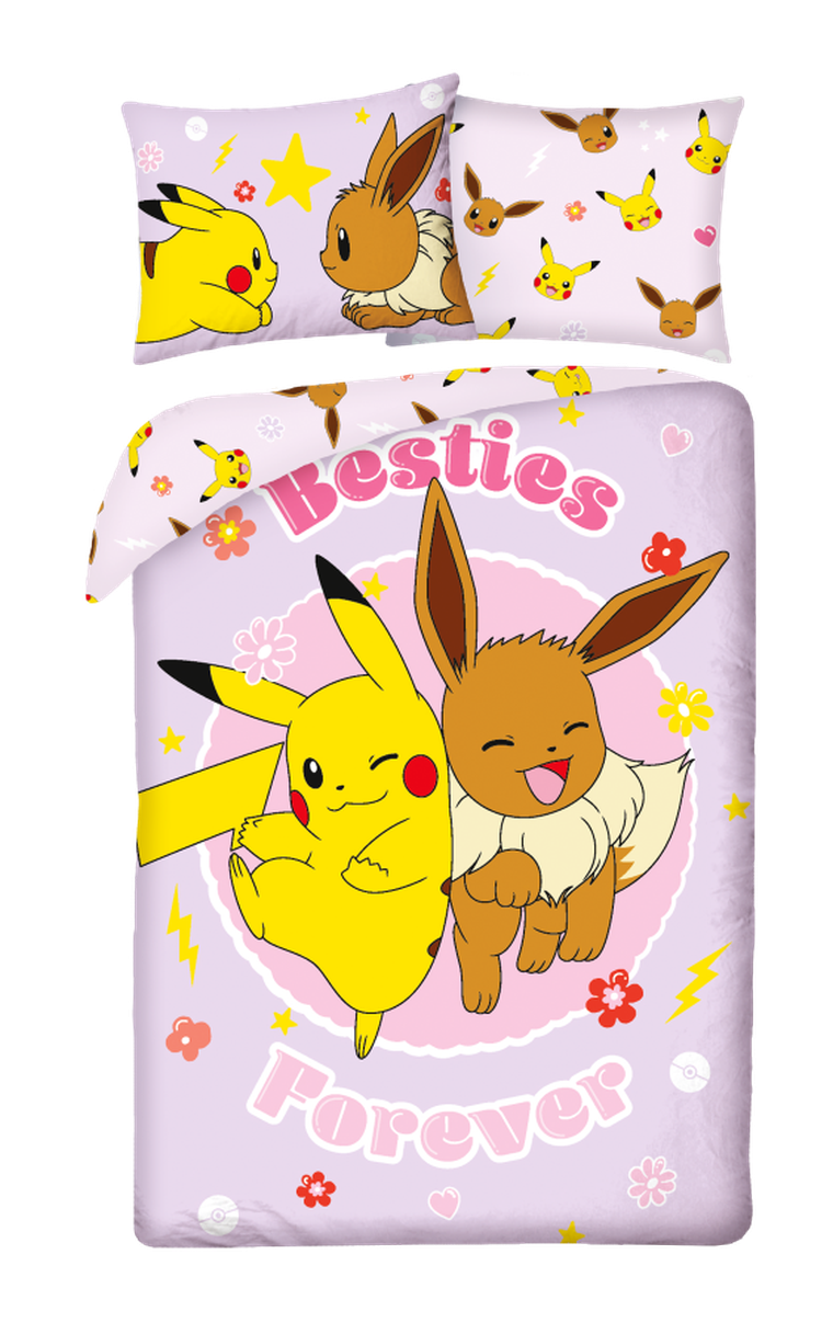 Pokemon, set lenjerie de pat single, din microfibra, 140-200 cm