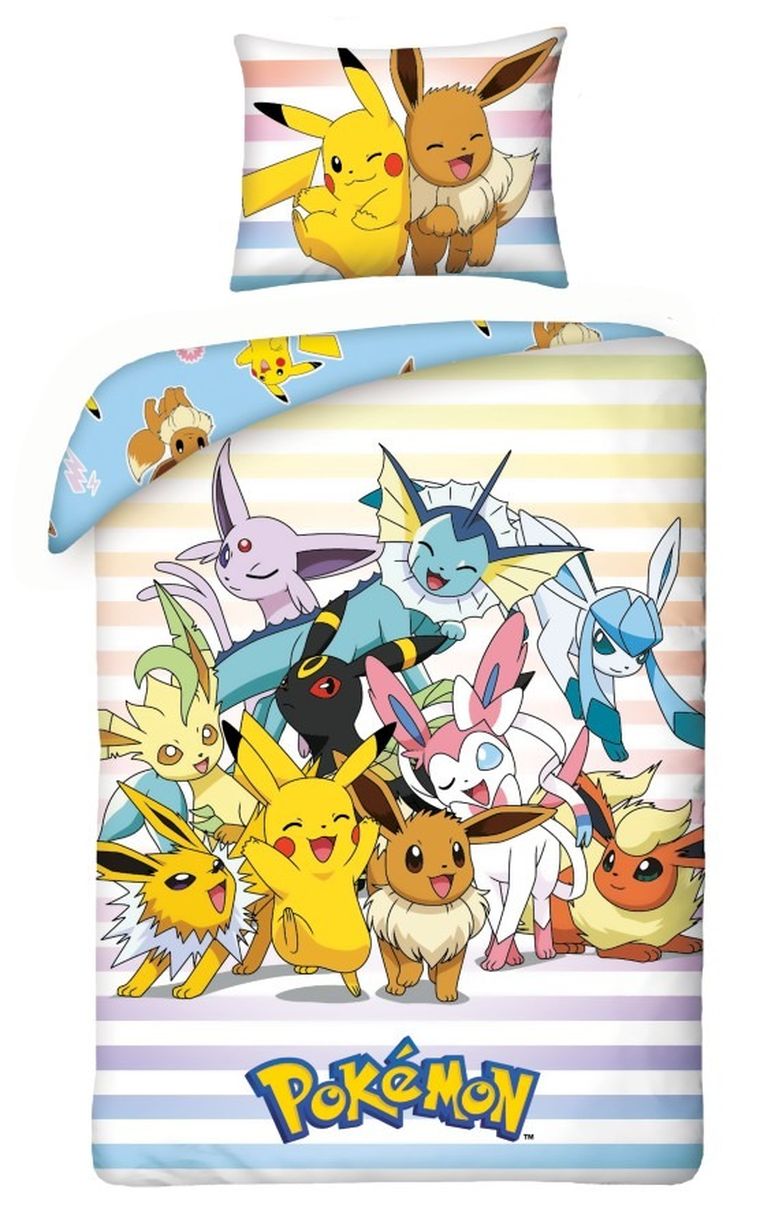 Pokemon, set lenjerie de pat single, microfibra, 140-200 cm