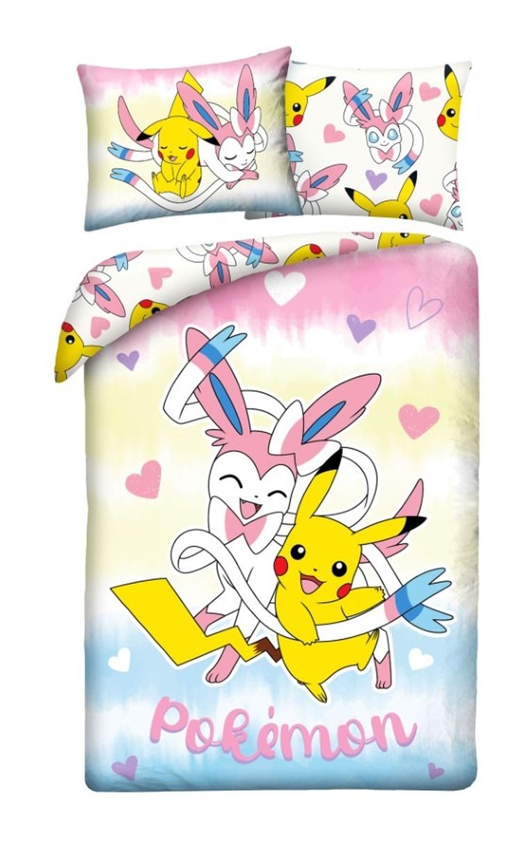 Pokemon, set lenjerie de pat single, microfibra, 140-200 cm