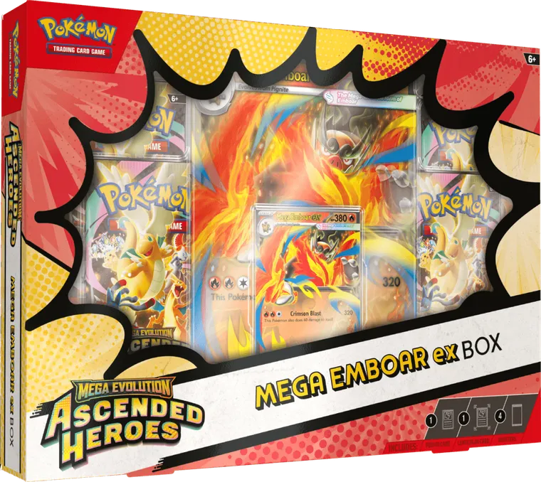 Pokemon TCG: Mega Evolution, Ascended Heroes, Mega Emboar ex Box, joc de carti