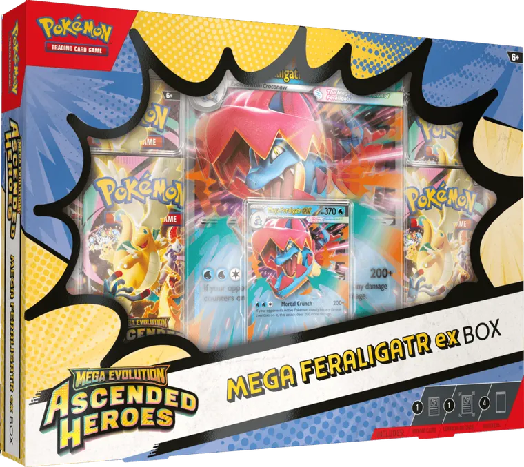 Pokemon TCG: Mega Evolution, Ascended Heroes, Mega Feraligatr ex Box, joc de carti