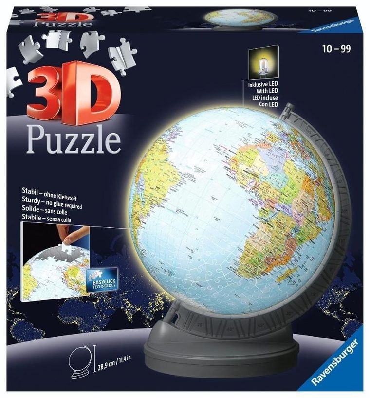 Ravensburger, Glob, puzzle 3D, lampa, 540 piese