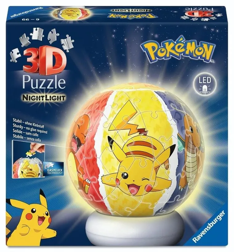 Ravensburger, Pokemon, Bila, puzzle 3D, lampa, 72 piese