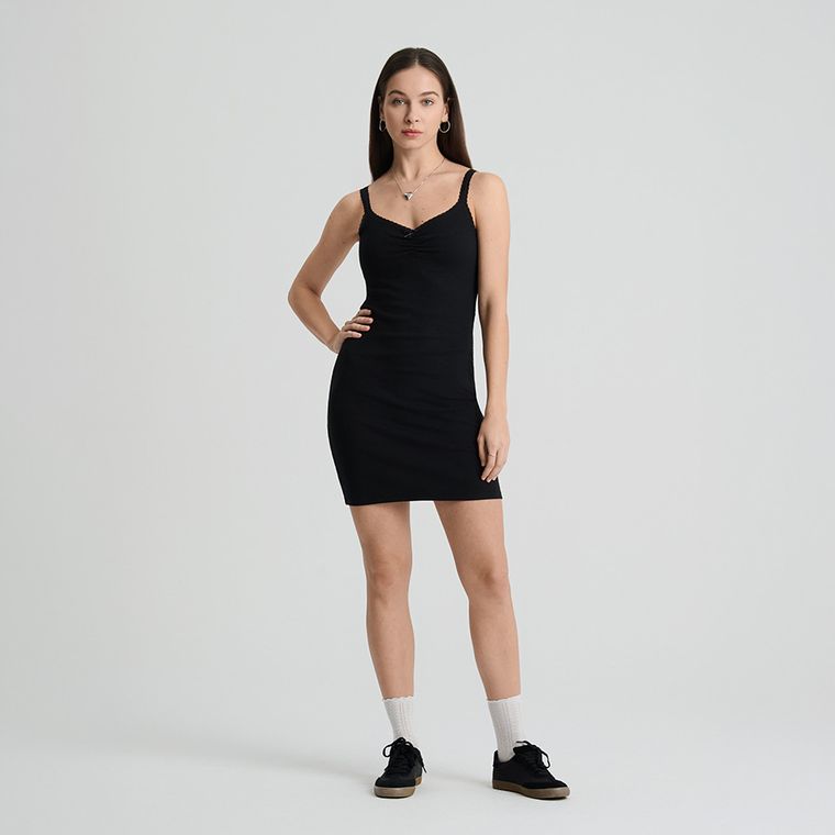 Rochie reiata cu bretele si dantela NOWEAR