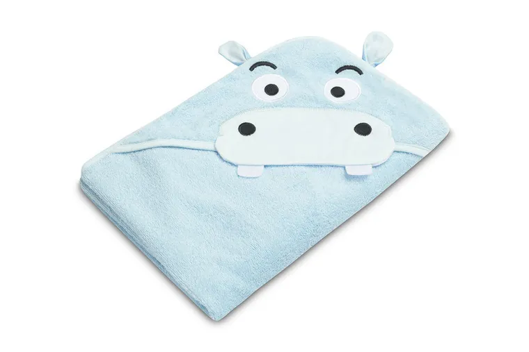Sensillo, Water Friends, husa de baie moale cu aplicatie 3D, Hipopotam, albastru, 100-100 cm